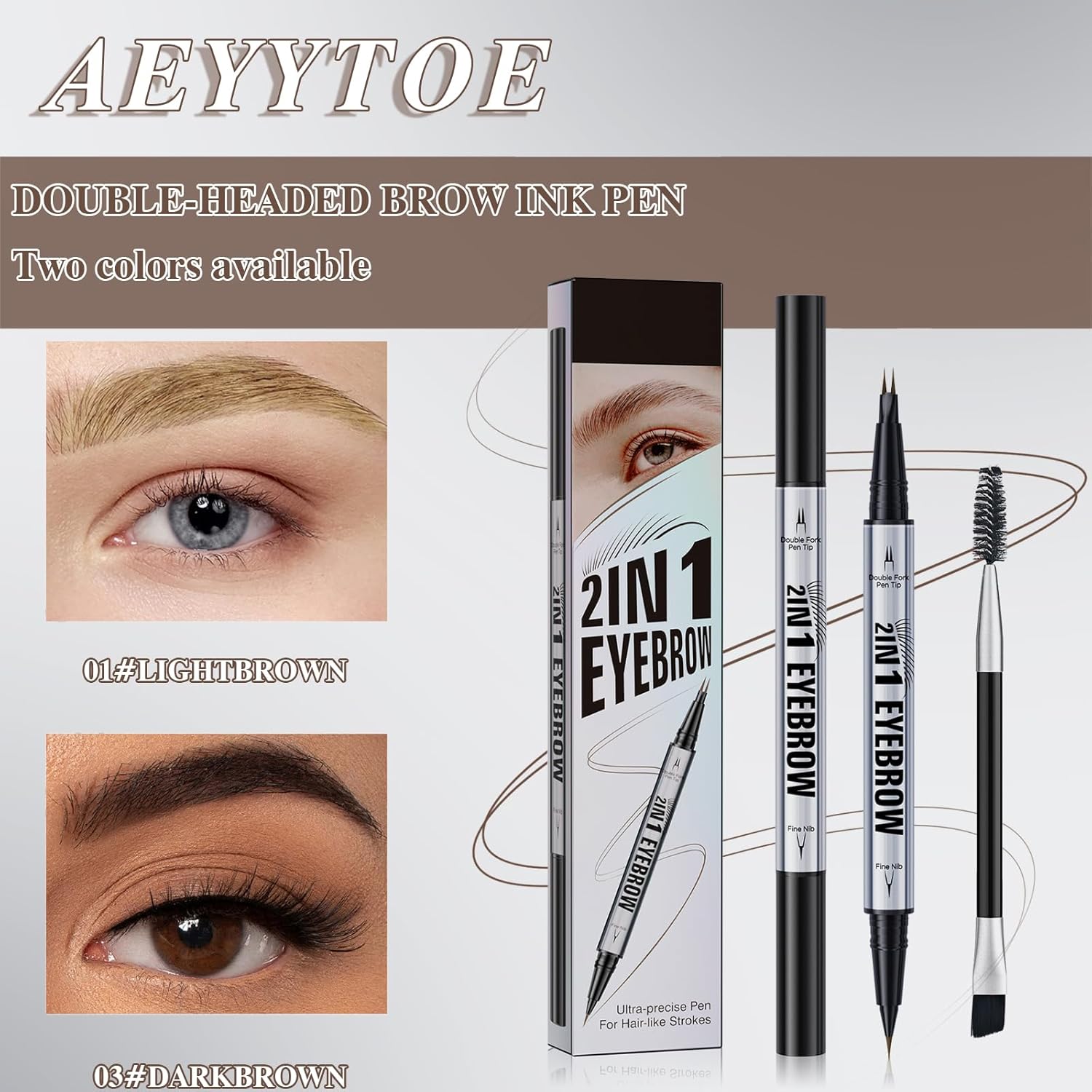 Detalle de Crayon à sourcils liquide 2 en 1 – Stylo double pointe brun foncé