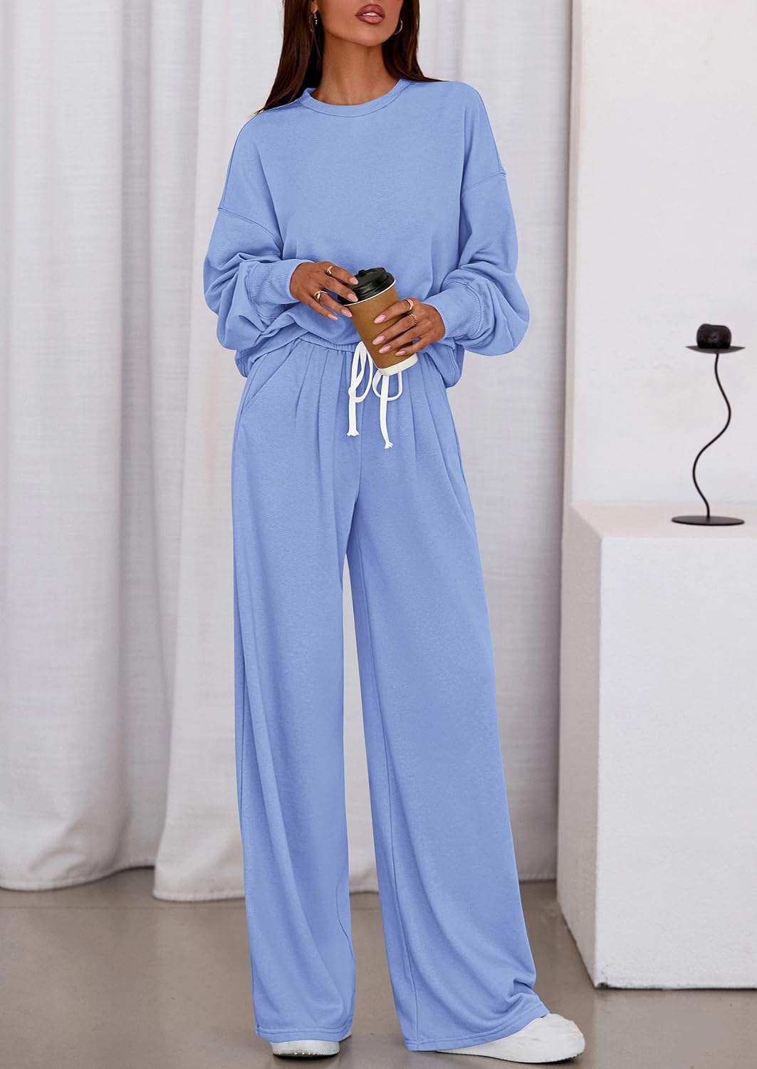 Detalle de PRETTYGARDEN PR1122 Two-Piece Lounge Set with Wide-Leg Pants and Pockets
