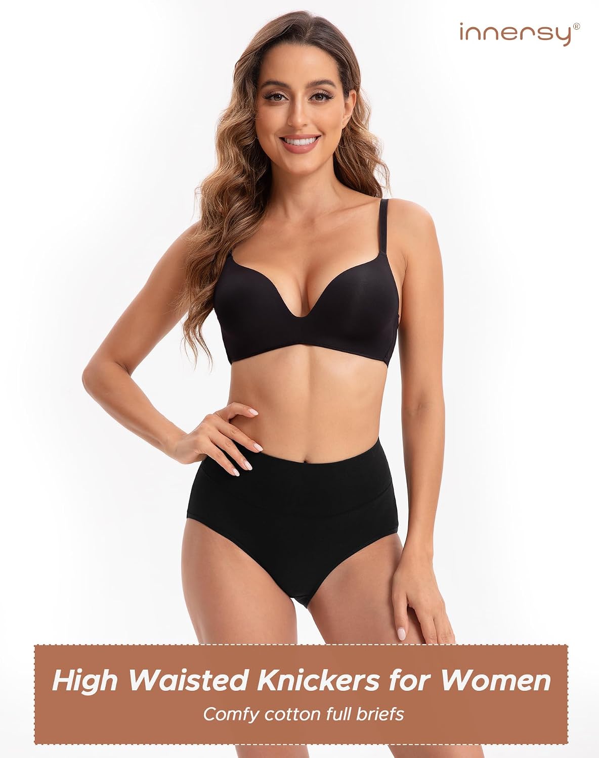 Thumbnail 1 de INNERSY Women’s High Waisted Knickers (Stretch Cotton) – Full Briefs, Pack of 5