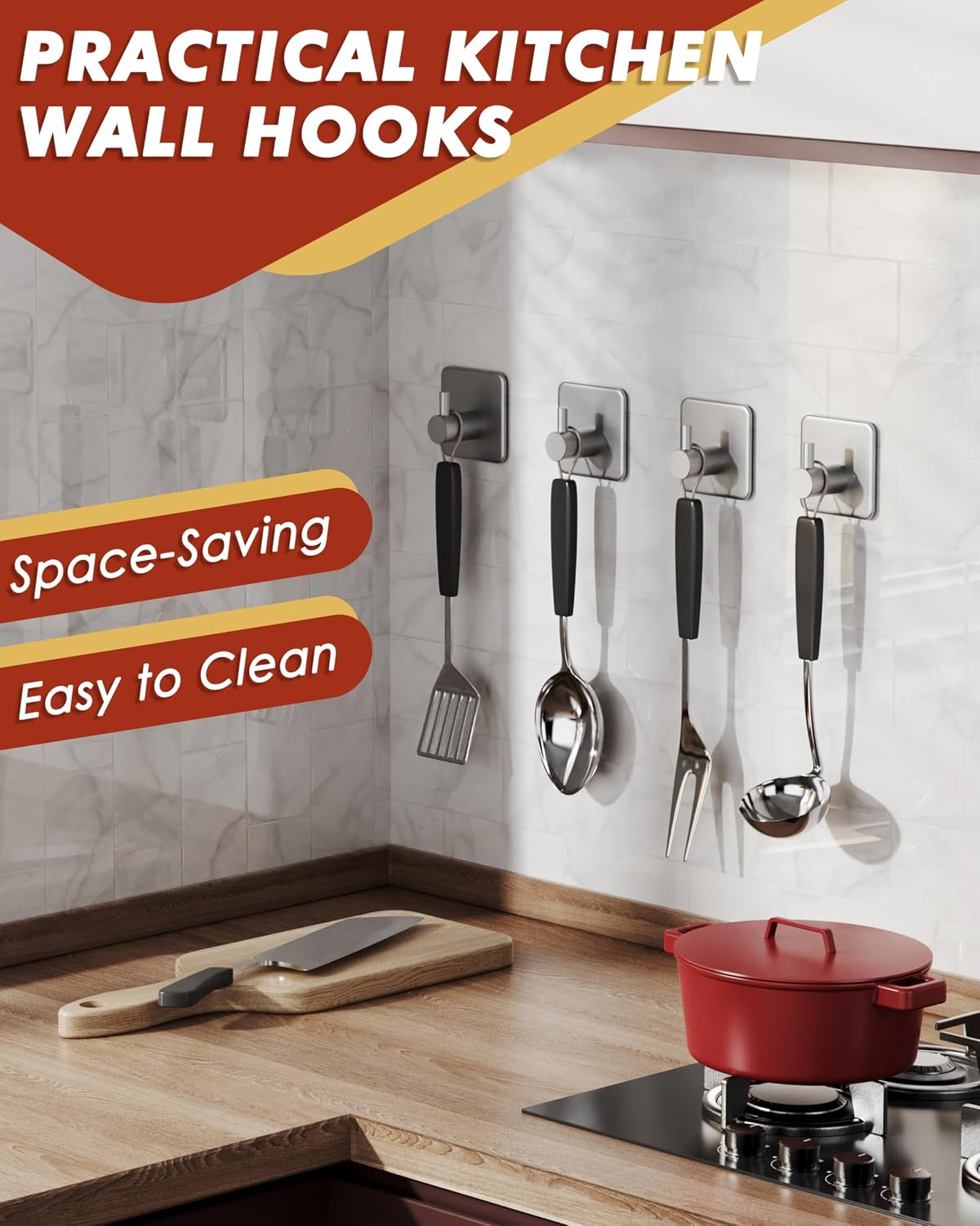 Thumbnail 6 de Auxmir 102 Self-Adhesive Hooks, 6-Pack Stainless Steel, Silver