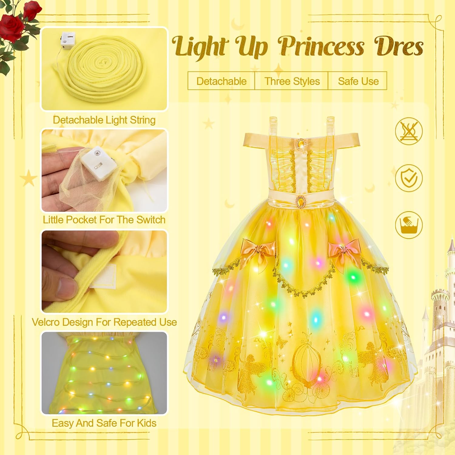Detalle 2 de WIKITOT Princess Costume Light Up Dress 3-10