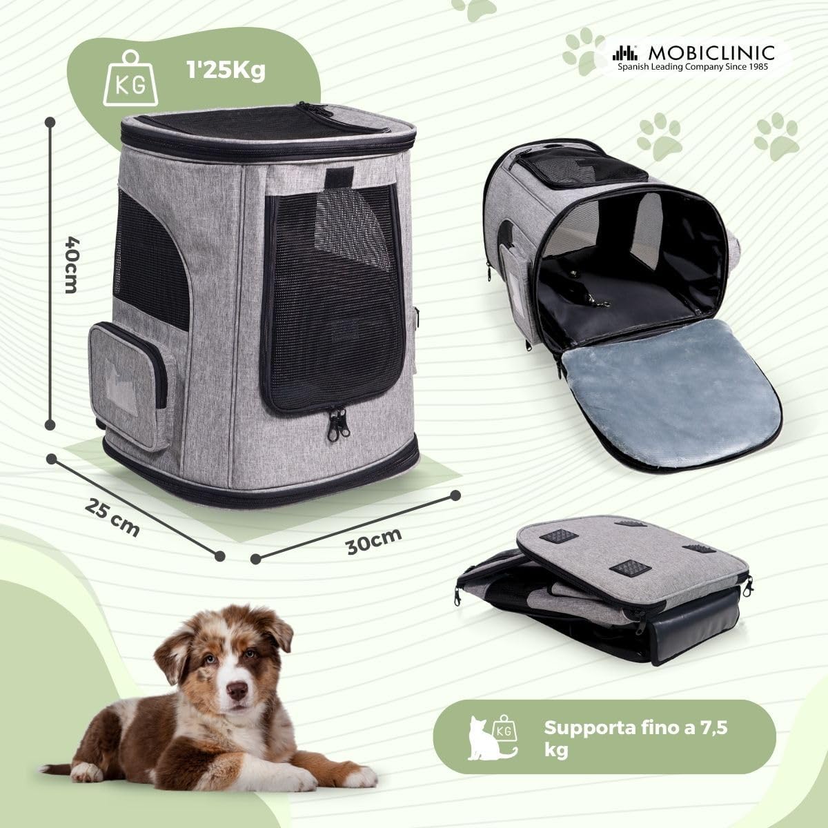 Detalle de Mobiclinic® pets Thor: zaino trasportino pieghevole per cani e gatti 30x25x40 cm