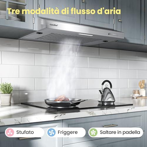 Detalle de COMFEE Cappa Aspirante 60 cm Sottopensile 200 m³/h, 3 Velocità, Argento