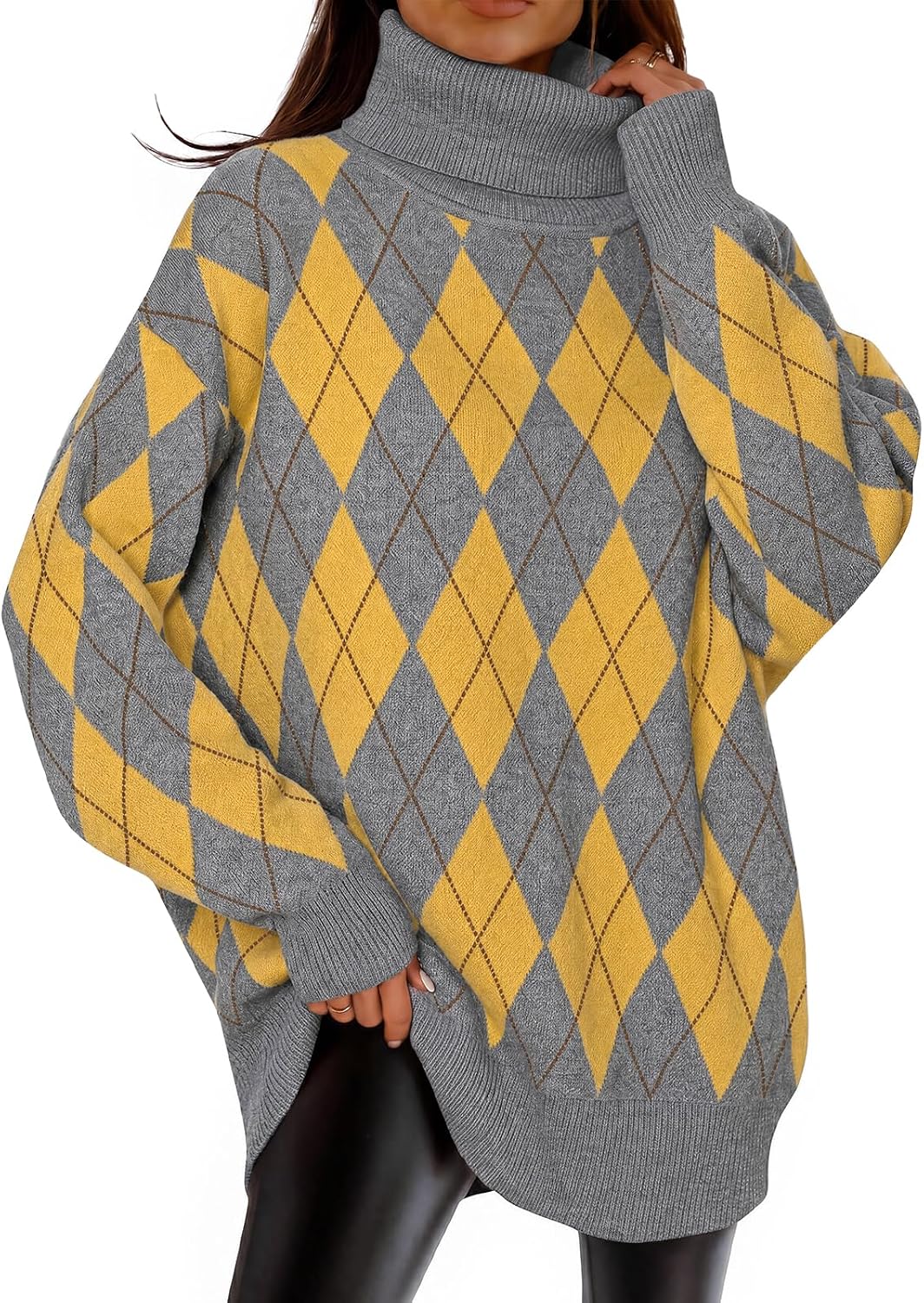 Detalle de imesrun Women's Oversized Turtleneck Sweater with Batwing Sleeves, Chunky Knit
