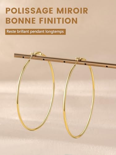 Detalle de GoldChic Créole Plaqué Or Femme 70 mm — Boucles d’oreilles créoles en acier inoxydable doré