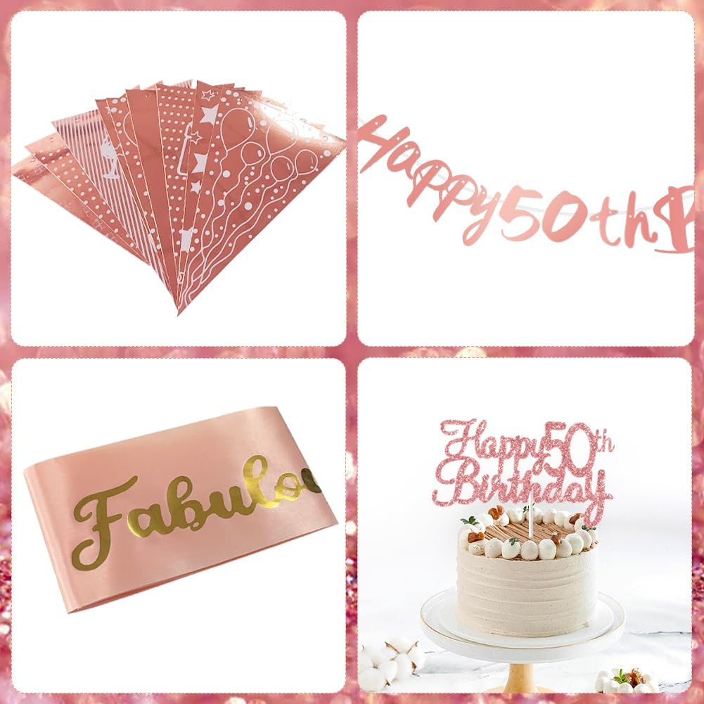 Detalle 2 de 50th Birthday Decorations Retro Pink & Rose Gold Double Digits Set (50th Pink Birthday Set)