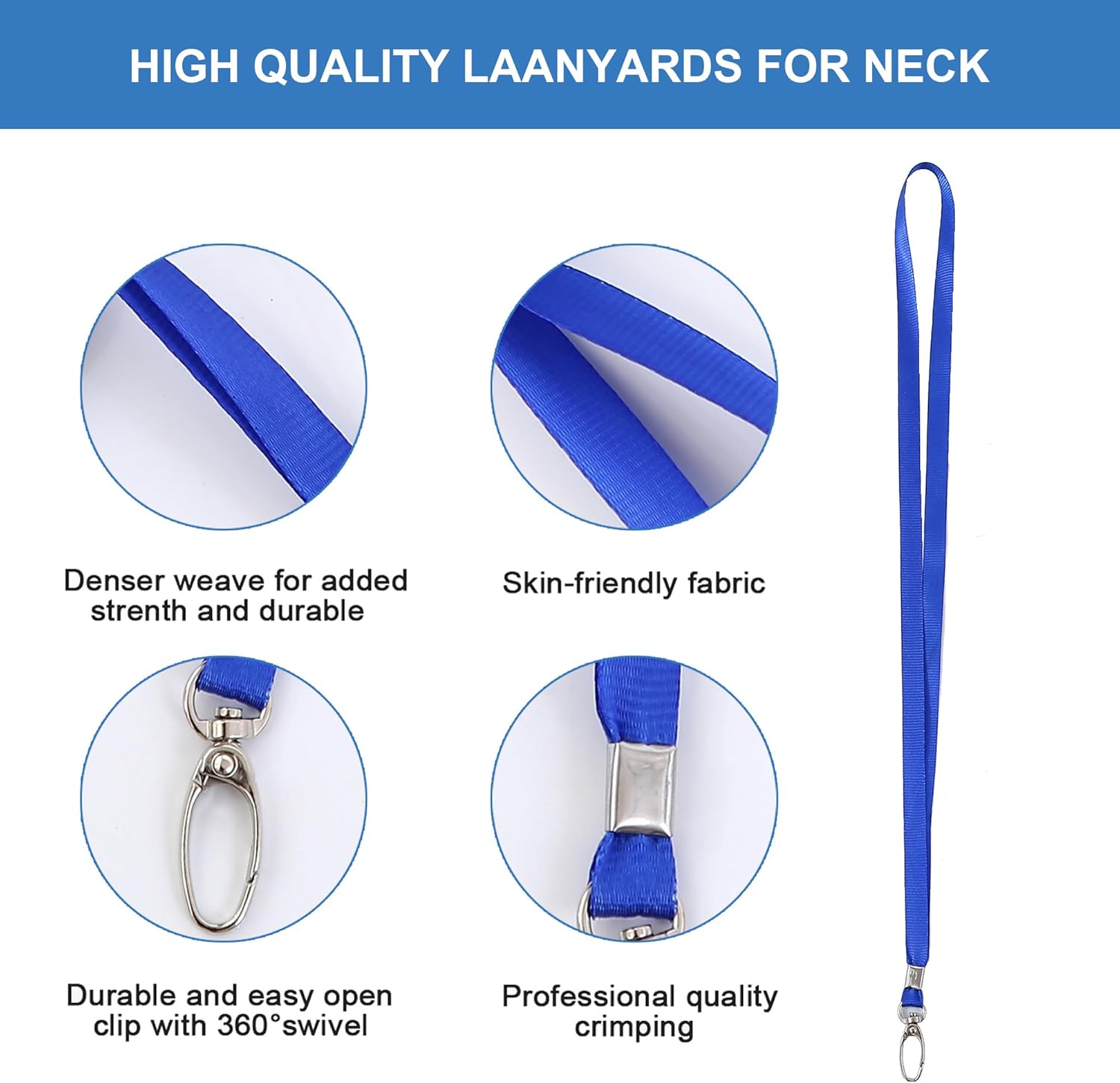 Thumbnail 2 de ROSSHINE 100pcs Blue Nylon Lanyards with Swivel Hook (46cm) for Keys, ID Cards & Name Badges