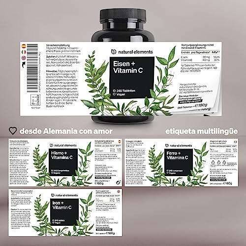 Thumbnail 3 de Natural Elements Suplemento de Hierro con 40 mg Vitamina C (bisglicinato) – 240 comprimidos veganos