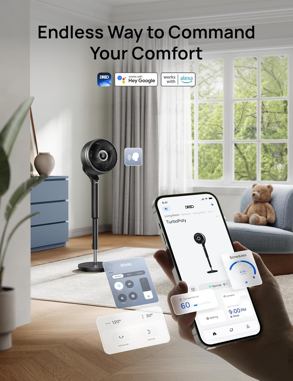 Thumbnail 5 de DREO Smart Fan for Bedroom: 2-in-1 Floor & Table Fan with Omni-Directional Oscillation