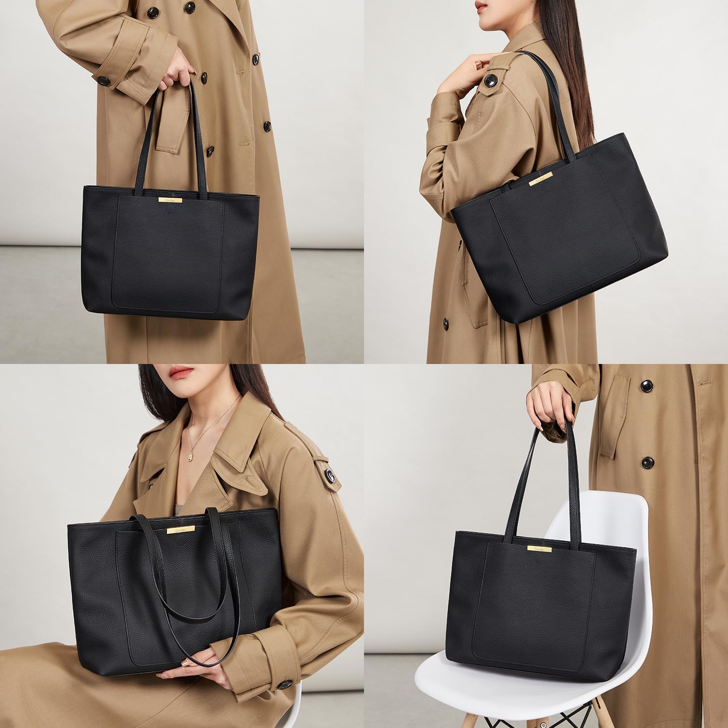 Detalle de Cnoles Women's Top-Handle Genuine Leather Tote Bag: Large Capacity Everyday Companion