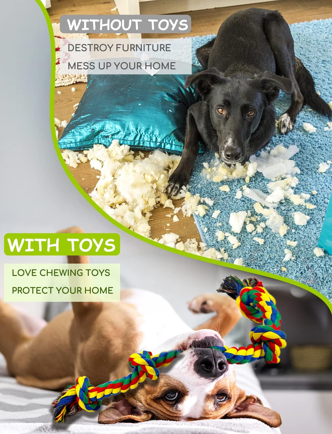 Thumbnail 5 de Decyam Dog Rope Toys for Large and Medium Breeds (2 Pack) – 100% Cotton Heavy-Duty XL Indestructible Chew Rope