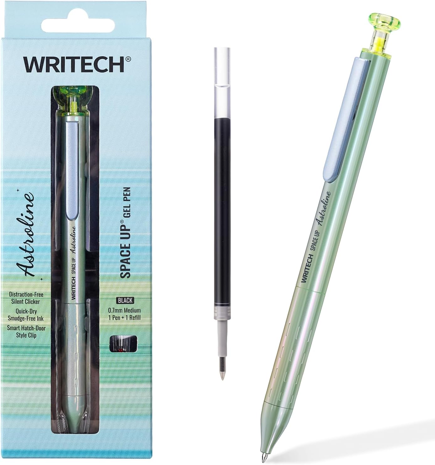 Detalle de WRITECH アストロライン ゲルペン 0.7mm メタル軸・黒インク・ノック式 グリーン