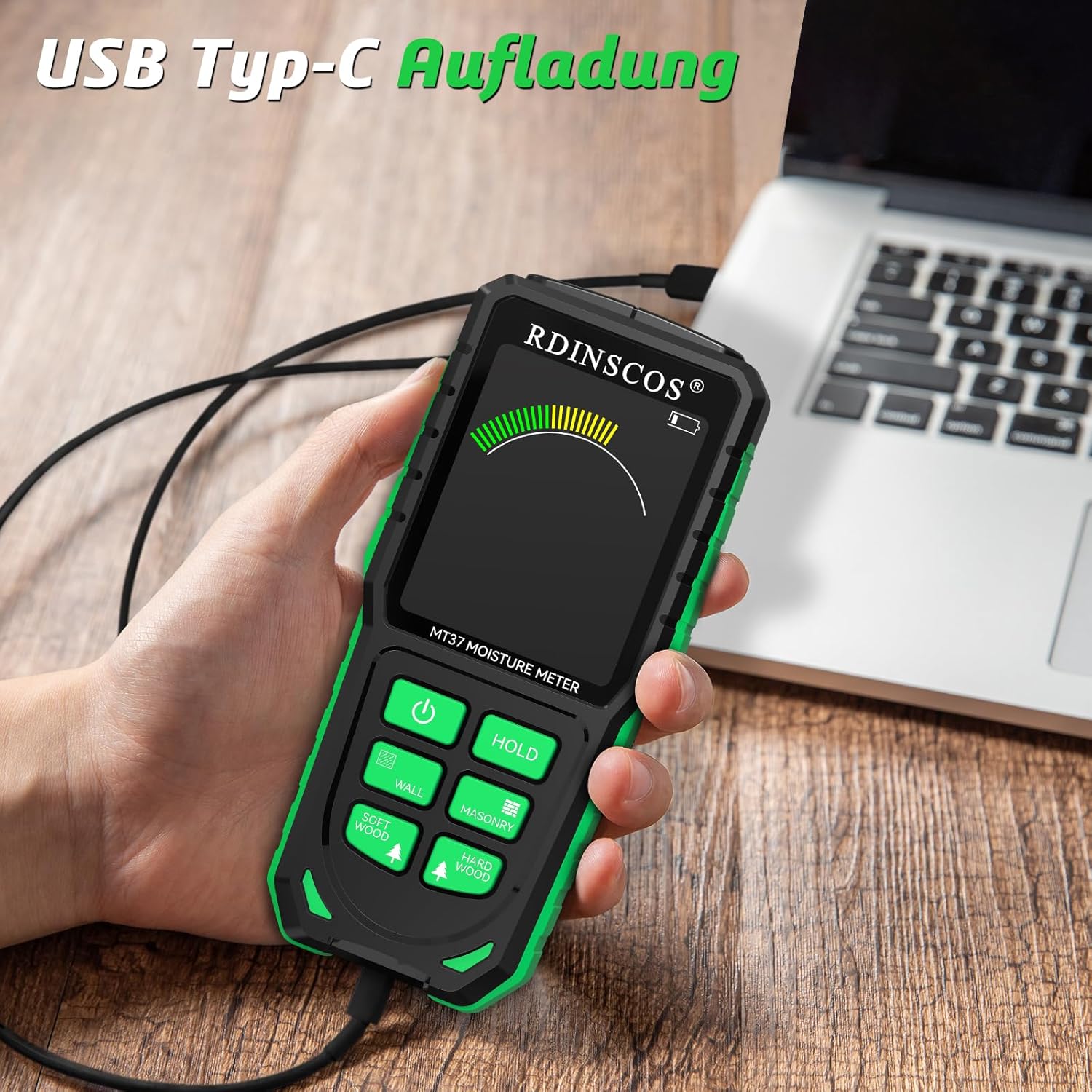Detalle de RDINSCOS Rechargeable Pinless Moisture Meter: Non-Invasive Damp Detector for Walls, Wood & Masonry
