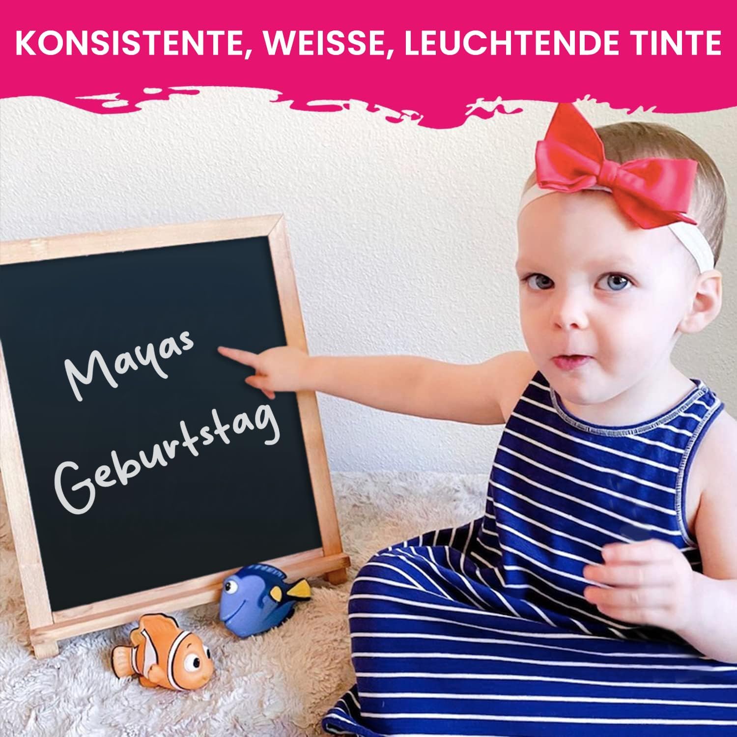 Detalle 2 de Chalkola Kreidestifte für Tafel & Glas – 4 weiße Kreidemarker mit extra feiner, umkehrbarer Spitze (3 mm)