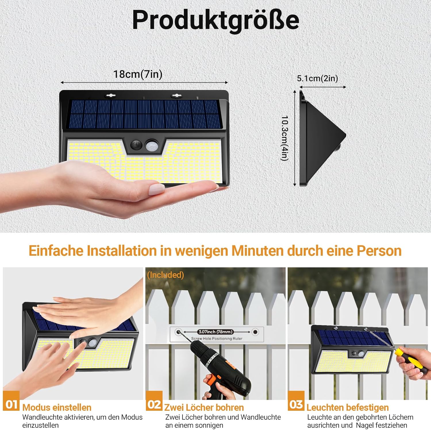 Thumbnail 5 de vighep Solarlampen für Außen mit Bewegungsmelder, 318 LEDs, IP65 – 3 Modi (kaltweiß), 1 Stück