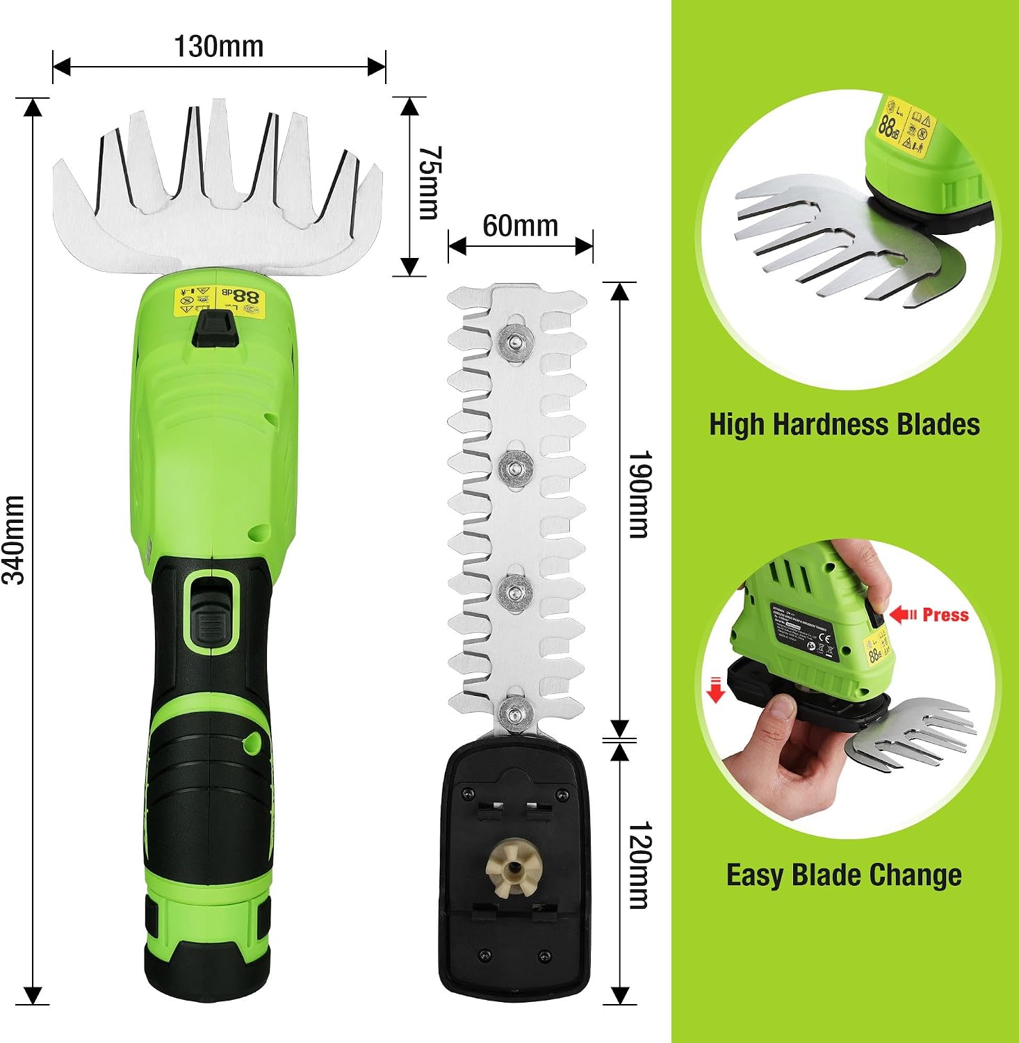 Detalle de WORKPRO 2-in-1 Cordless Hedge Trimmer and Grass Shear (12 V) with 2 Interchangeable Blades