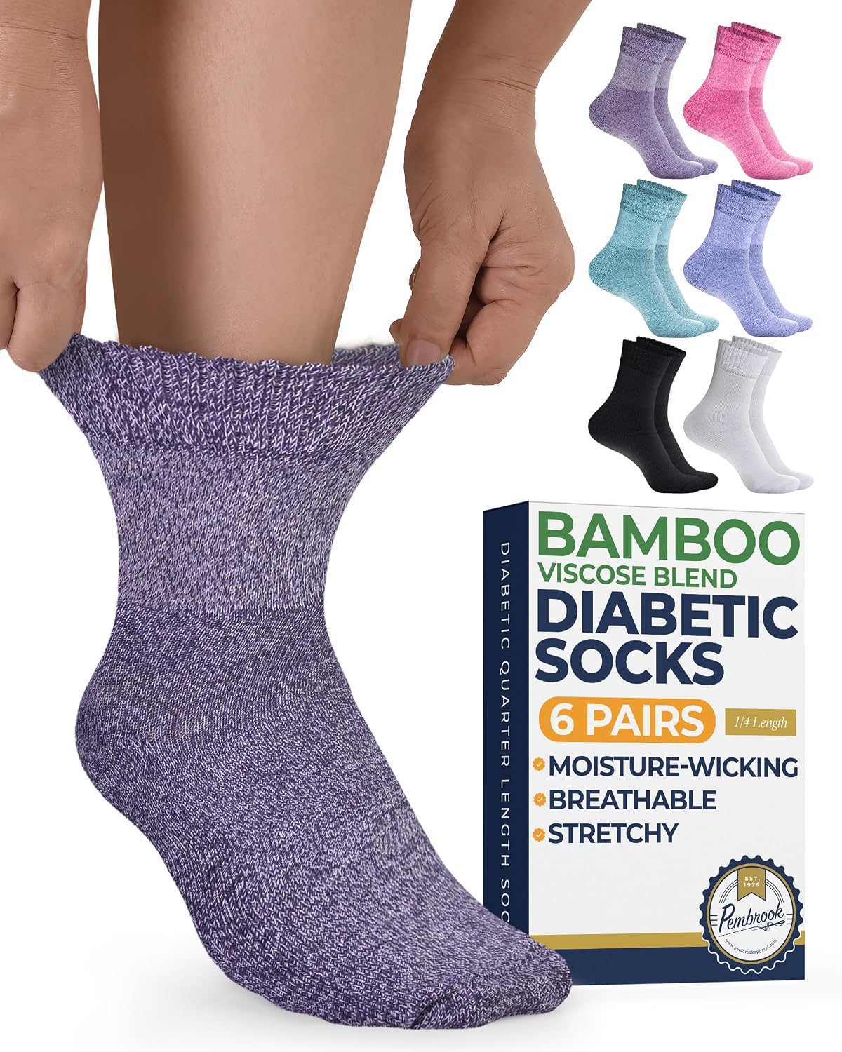 Detalle de Pembrook Bamboo Viscose Diabetic Socks for Women & Men – 6 Pairs Ankle Socks with Non-Binding Fit