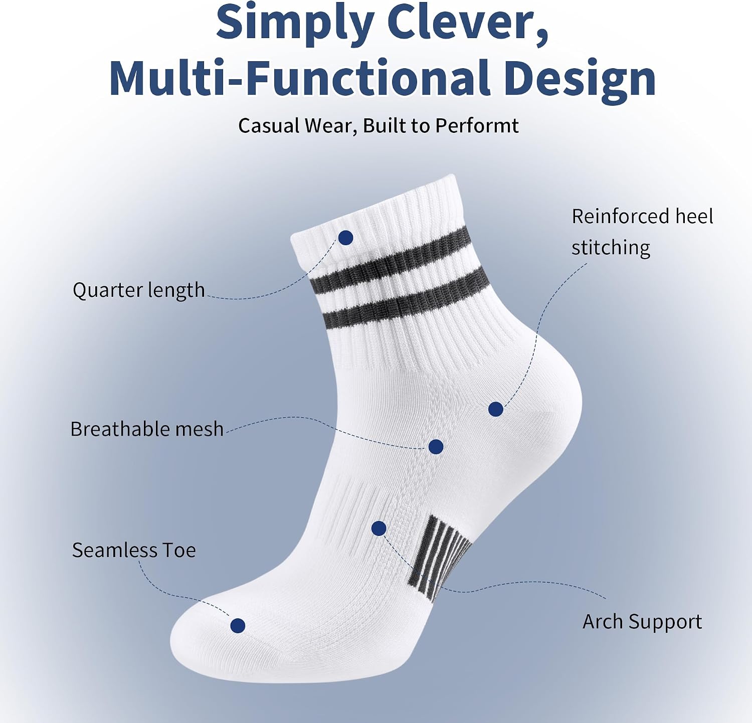 Thumbnail 2 de YOJOOM 8 Pairs Trainer Socks for Men – Quarter Cotton Sports Socks (6-9 & 9-12)