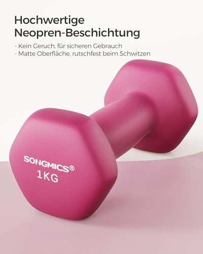 Detalle de SONGMICS Kurzhantel-Set 2x1 kg SYL902P01 – Neopren, rosa, rutschfester Griff, Hexagon-Form