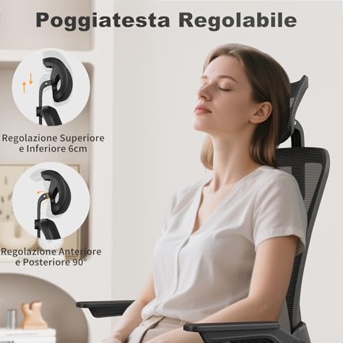 Detalle de naspaluro Sedia da Ufficio con Braccioli Ribaltabili a 90° e Schienale in Rete 3D, Nero