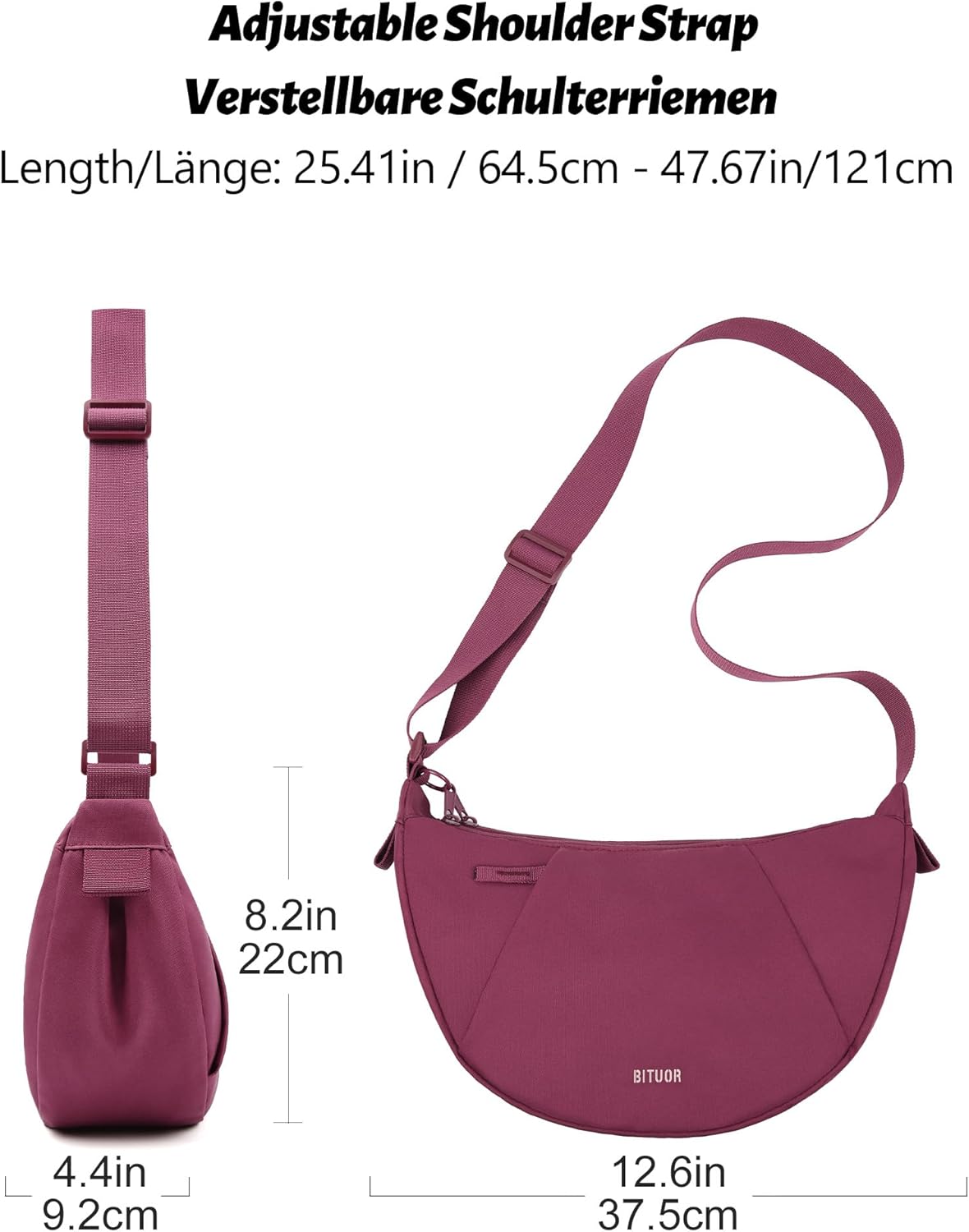 Thumbnail 2 de BITUOR Umhängetasche im Halbmond-Style (Damen & Herren) – wasserabweisend, anti-Diebstahl, schwarz