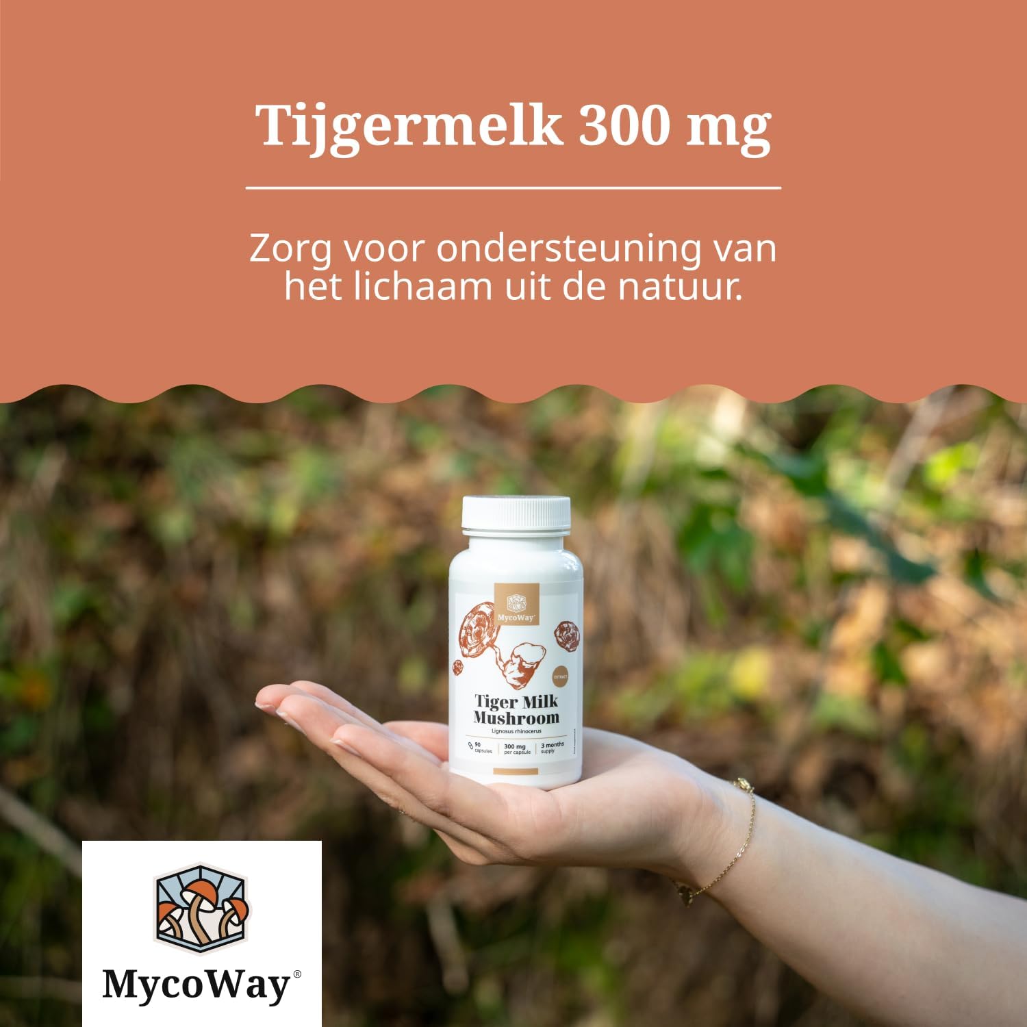Detalle de MycoWay Tijgermelk Paddenstoel 300 mg capsules met bètaglucaan, 90 stuks