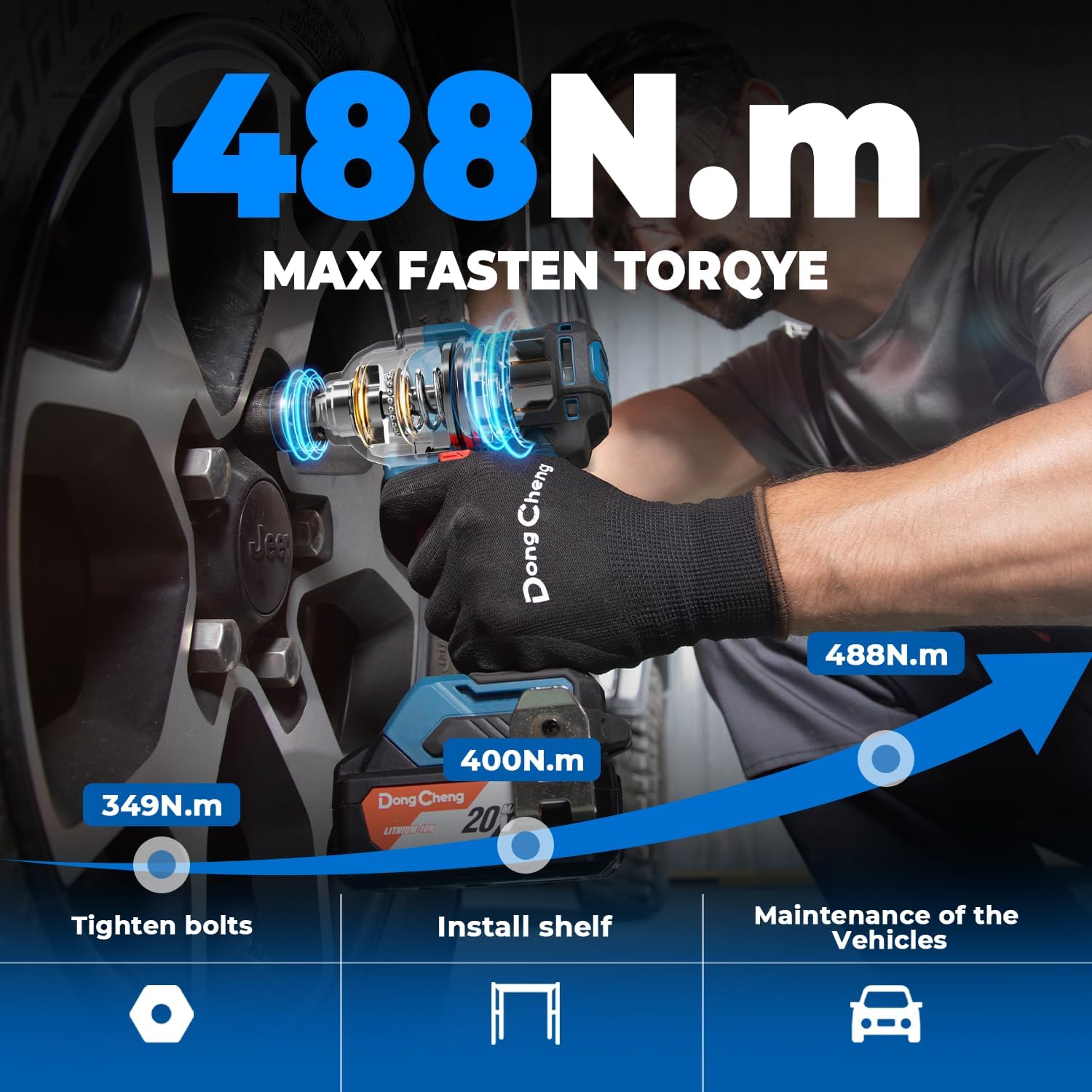 Thumbnail 2 de Dong Cheng 20V Brushless Impact Wrench (Max 488Nm / 360 ft-lbs) with 3-Speed Control – 1/2 inch Kit