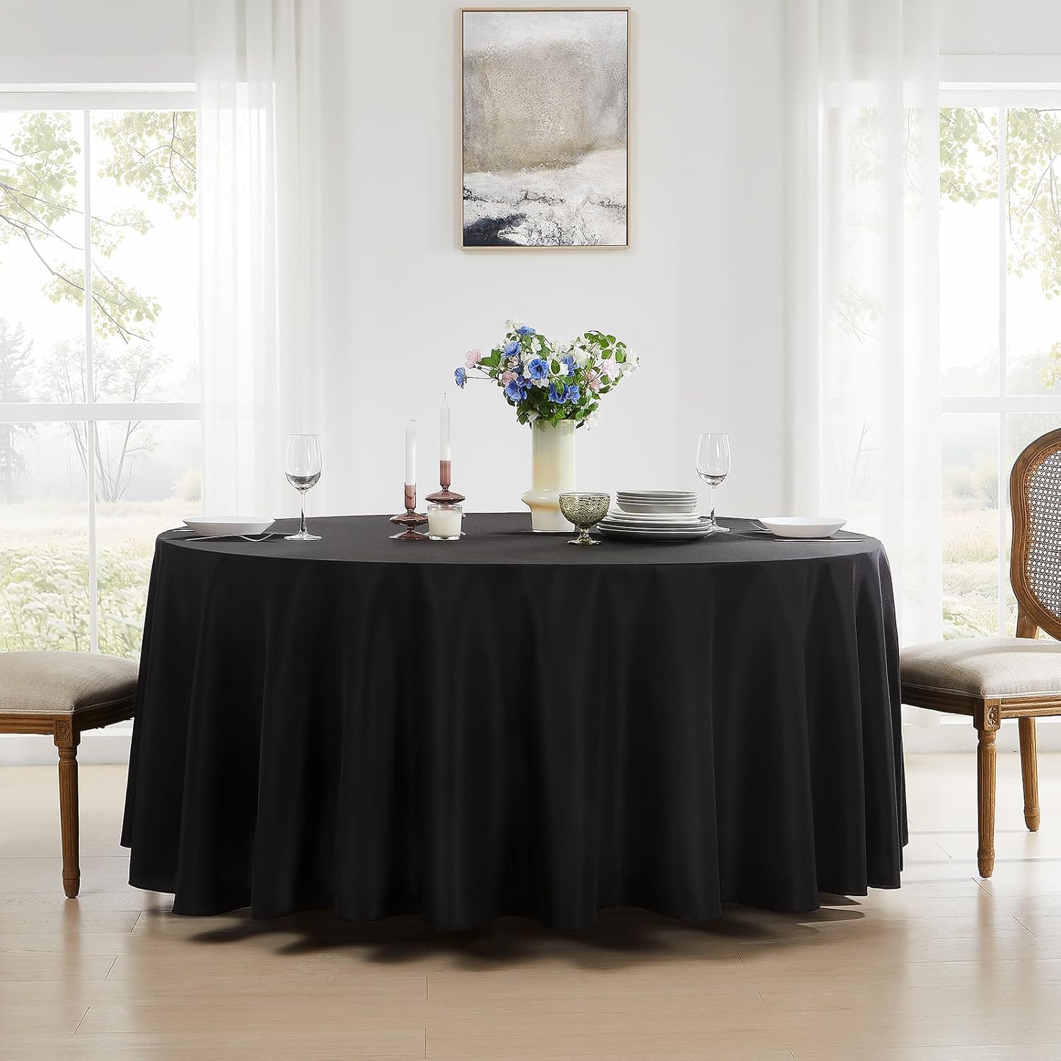 Thumbnail 6 de Aocoz Round Tablecloth 132-Inch 10-Pack Black (Washable Polyester)