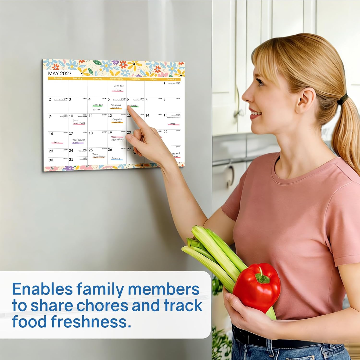 Detalle 2 de SUNEE Magnetic Refrigerator Calendar, 18-Month, 8.5 x 11 Inches, 2026–2028