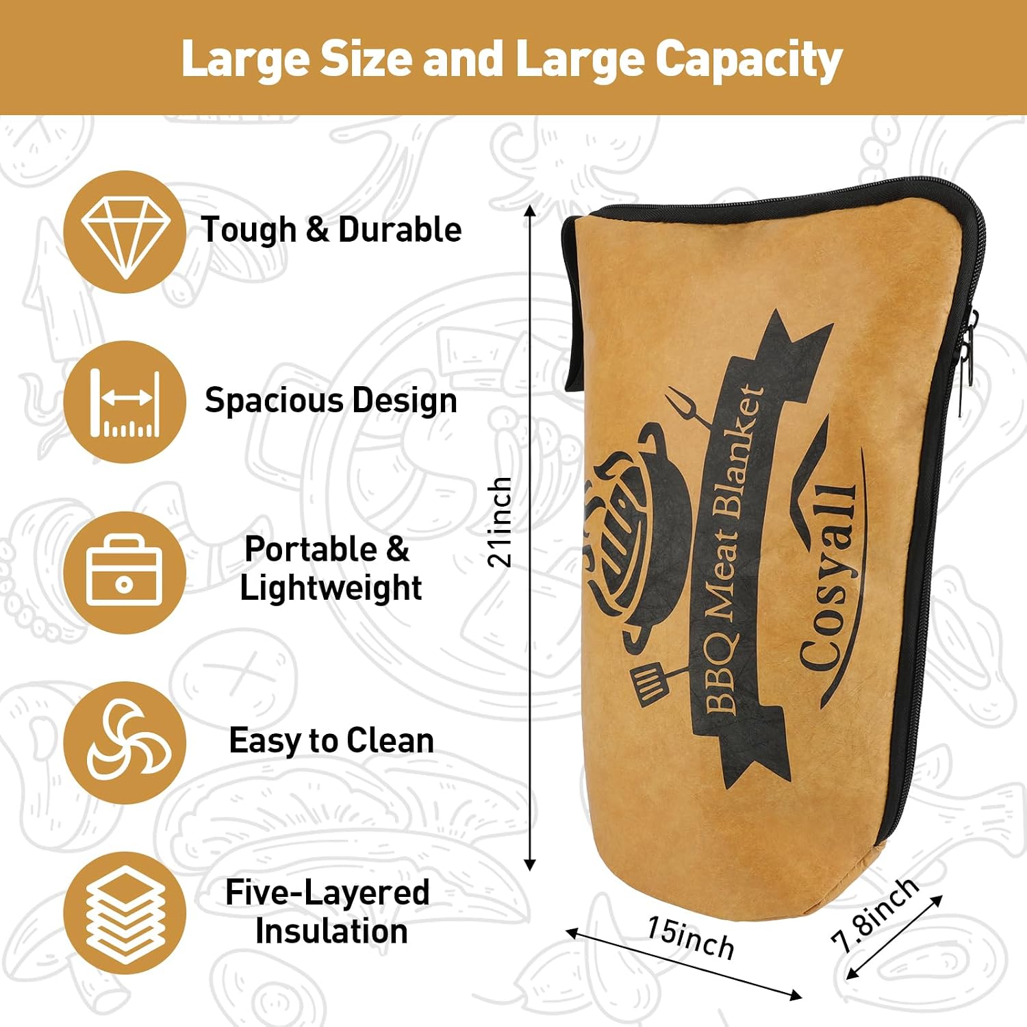 Detalle 2 de Cosyall BBQ Blanket for Resting Meat (21in) – insulated resting bag for brisket, pork shoulders & turkeys