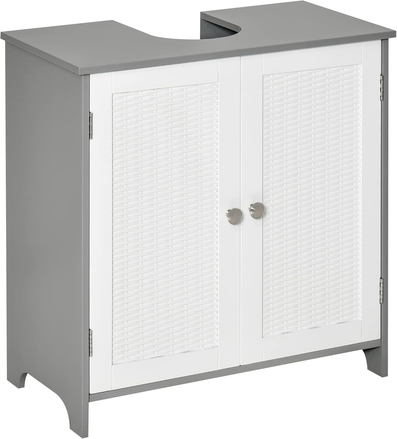 Kleankin Meuble sous lavabo - Évier | Placard 2 portes avec étagère, 60 x 30 x 60 cm, gris/blanc