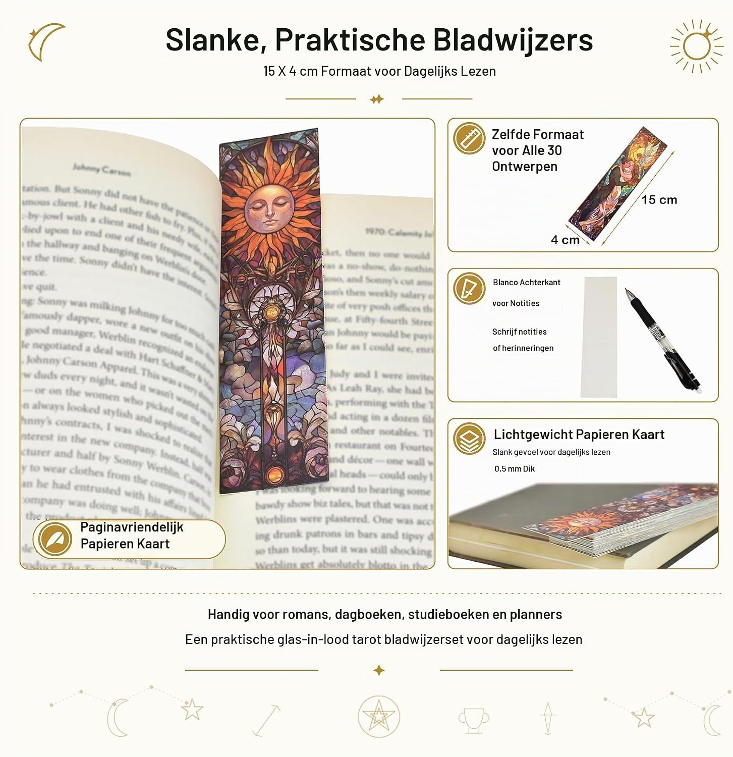 Detalle de YIMINGOUFEI BM2025 tarotboekenleggers in glas-in-loodstijl, set van 30