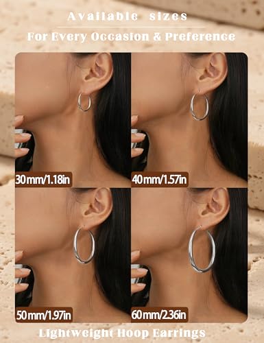 Thumbnail 4 de Geveay Sterling Silver Hoop Earrings for Women – Hypoallergenic Hollow Tube Hoops in 30/40/50/60mm