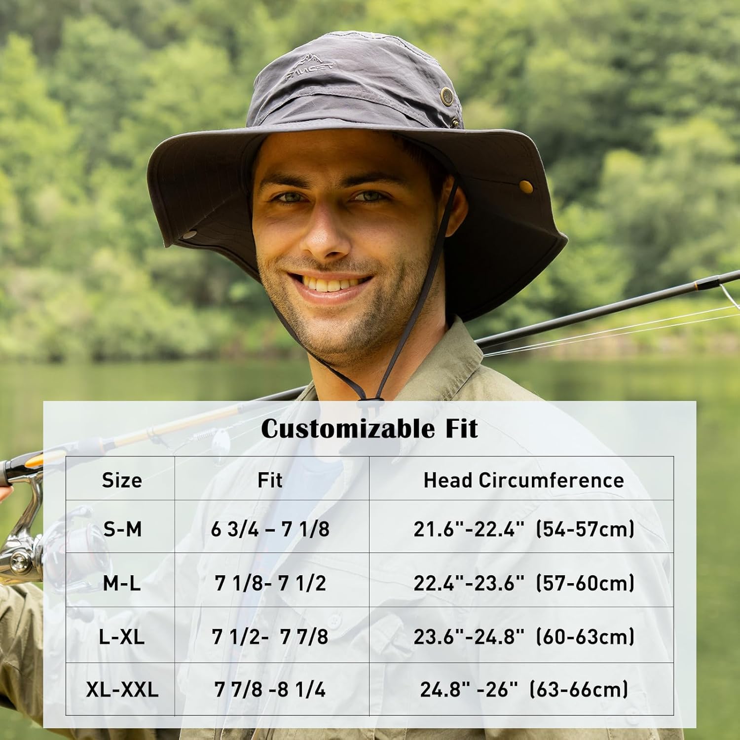Detalle 2 de Oversize XL/XXL Waterproof Bucket Sun Hat with UPF 50+ and Detachable Chin Strap