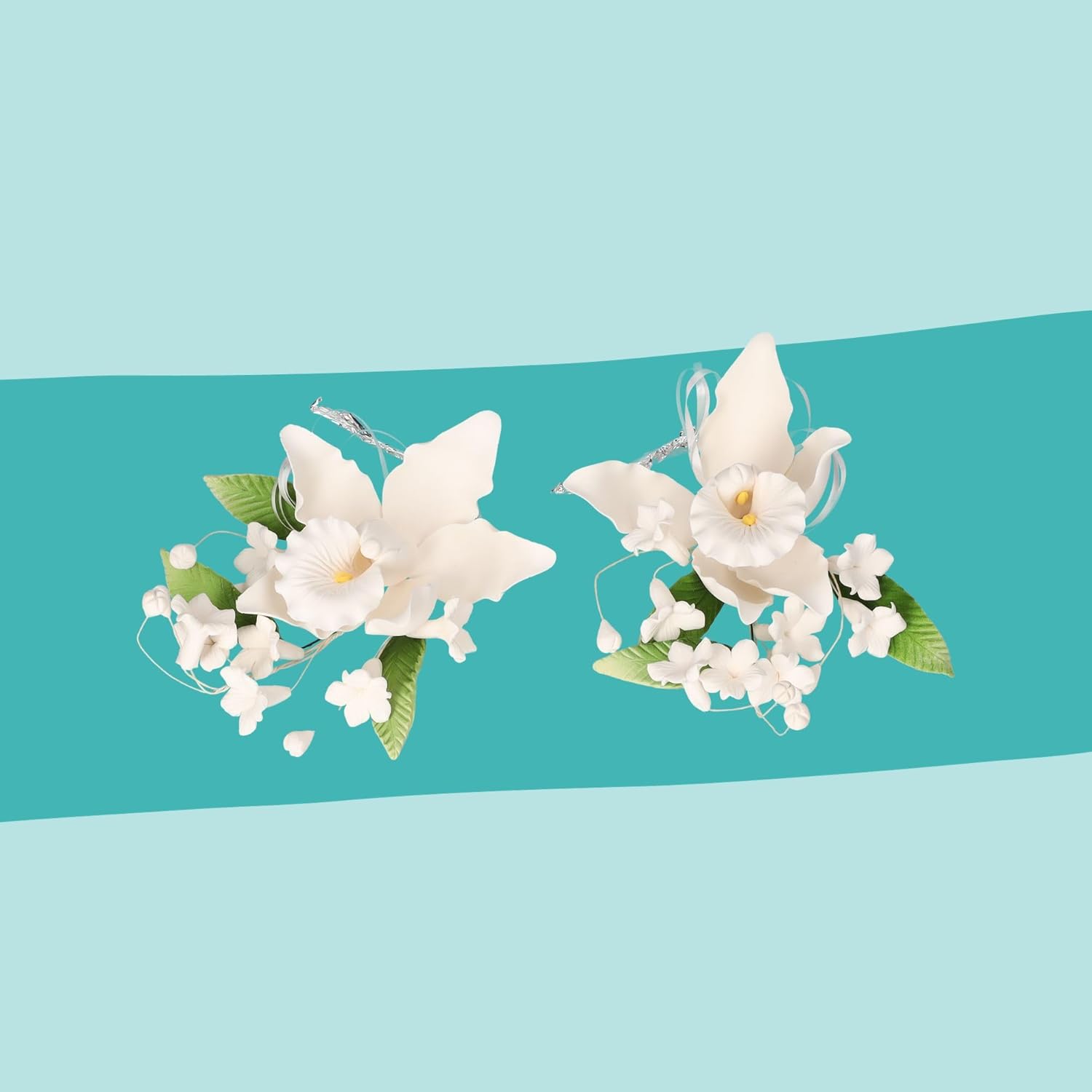 Thumbnail 2 de Cake Company Orchideen-Bouquet (2 Stück) weiß – Tortendekoration aus Zucker für Hochzeit & Geburtstage
