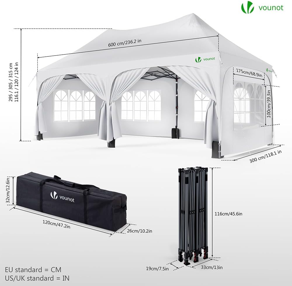 Thumbnail 6 de VOUNOT 3mx6m Pop Up Gazebo with 6 Removable Sidewalls & 6 Weight Bags – White
