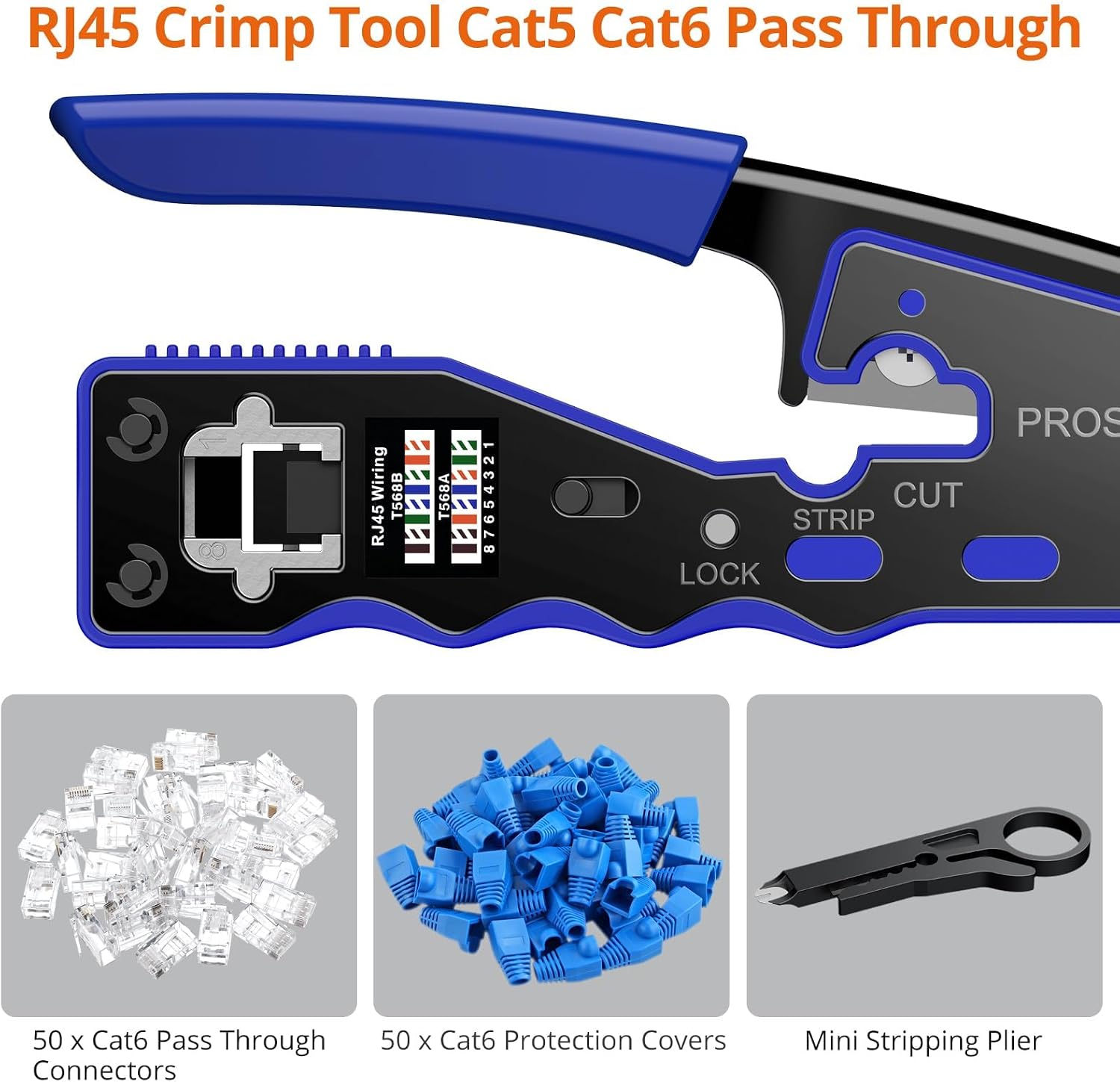 Detalle de Proster RJ45 Pass-Through Crimping Tool Kit with 50 Cat6 Plugs