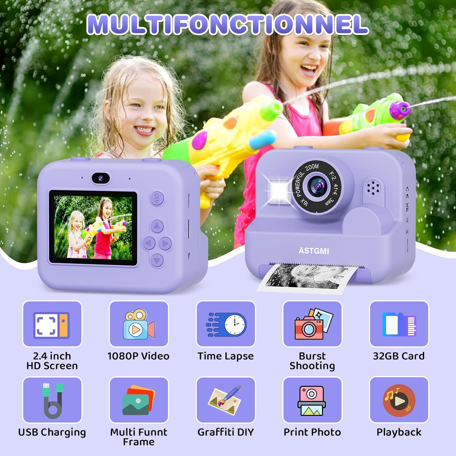 Thumbnail 1 de Sofortbildkamera Kinder Mit Selfie 1080P