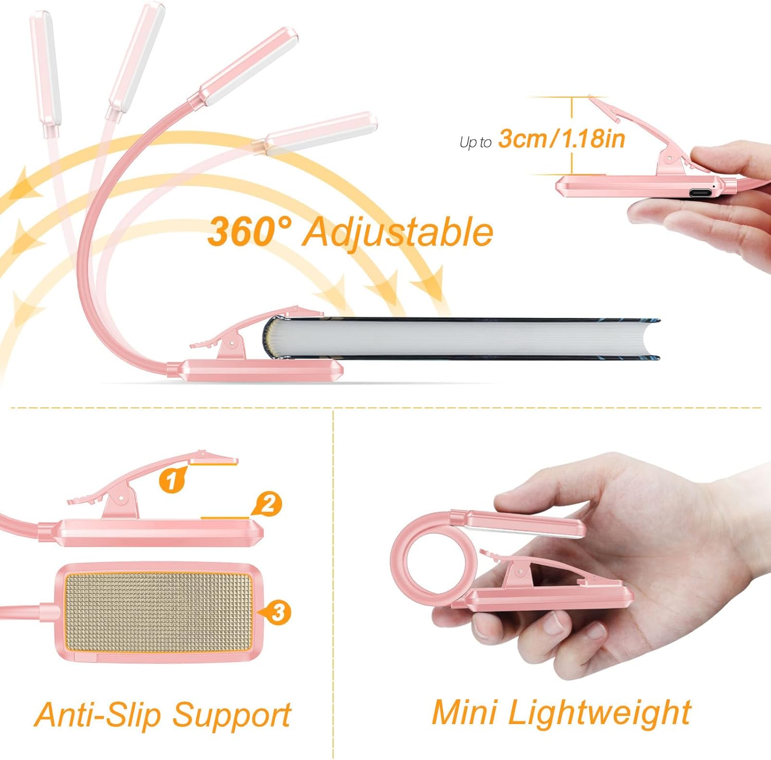 Detalle de Gritin 9 LED Clip-On Book Light with 3 Eye-Protecting Modes and Stepless Dimming