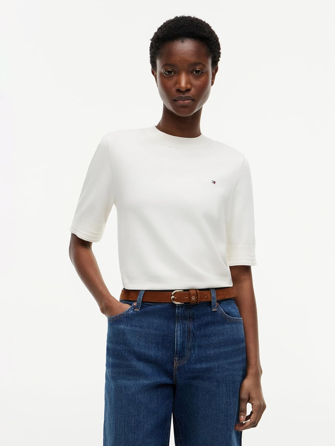 Detalle de Tommy Hilfiger pullover donna in jersey fine (GG) a maniche corte Ww0ww49705