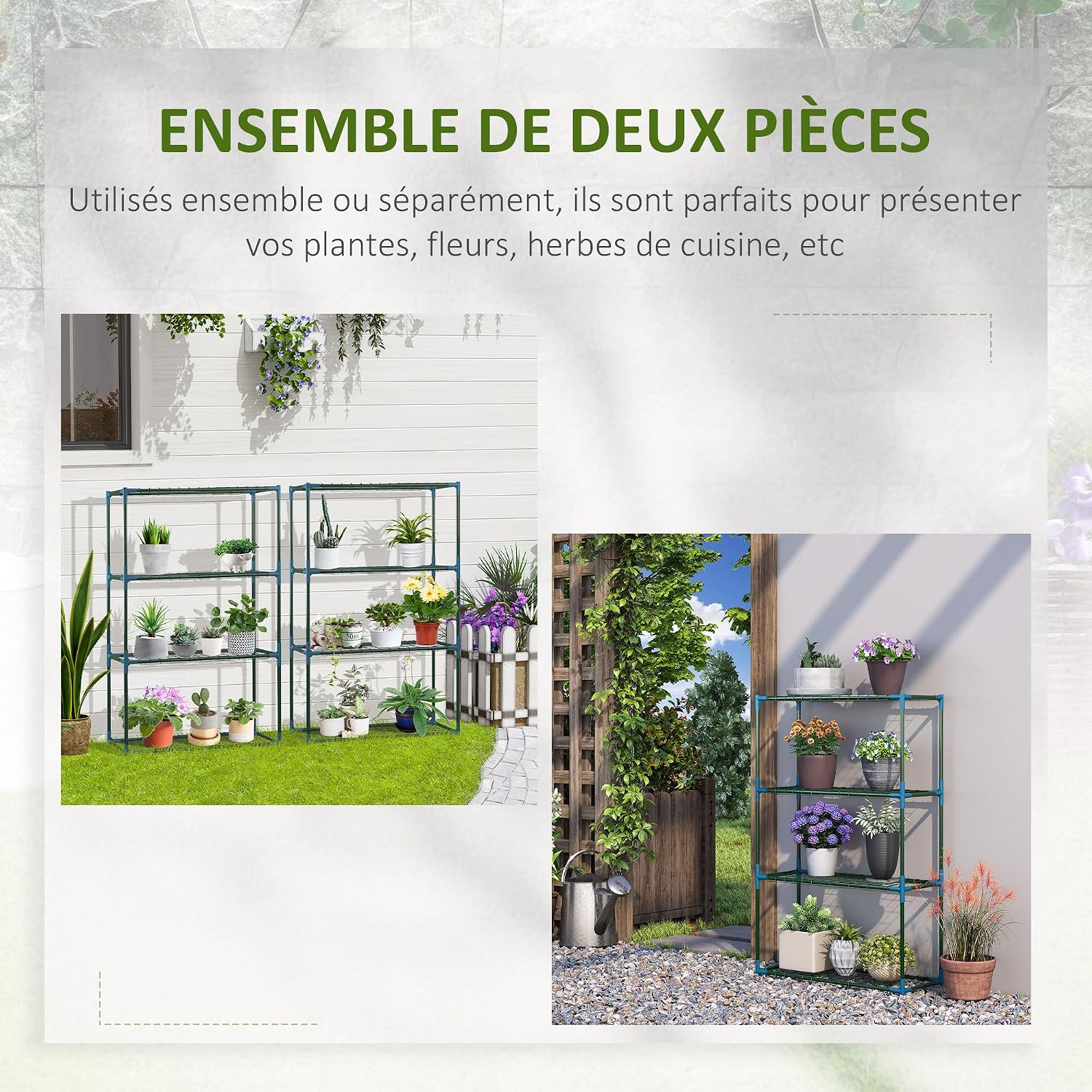 Thumbnail 2 de Outsunny 845-617 bloemenrek, set van 2, staal, 4 niveaus, groen