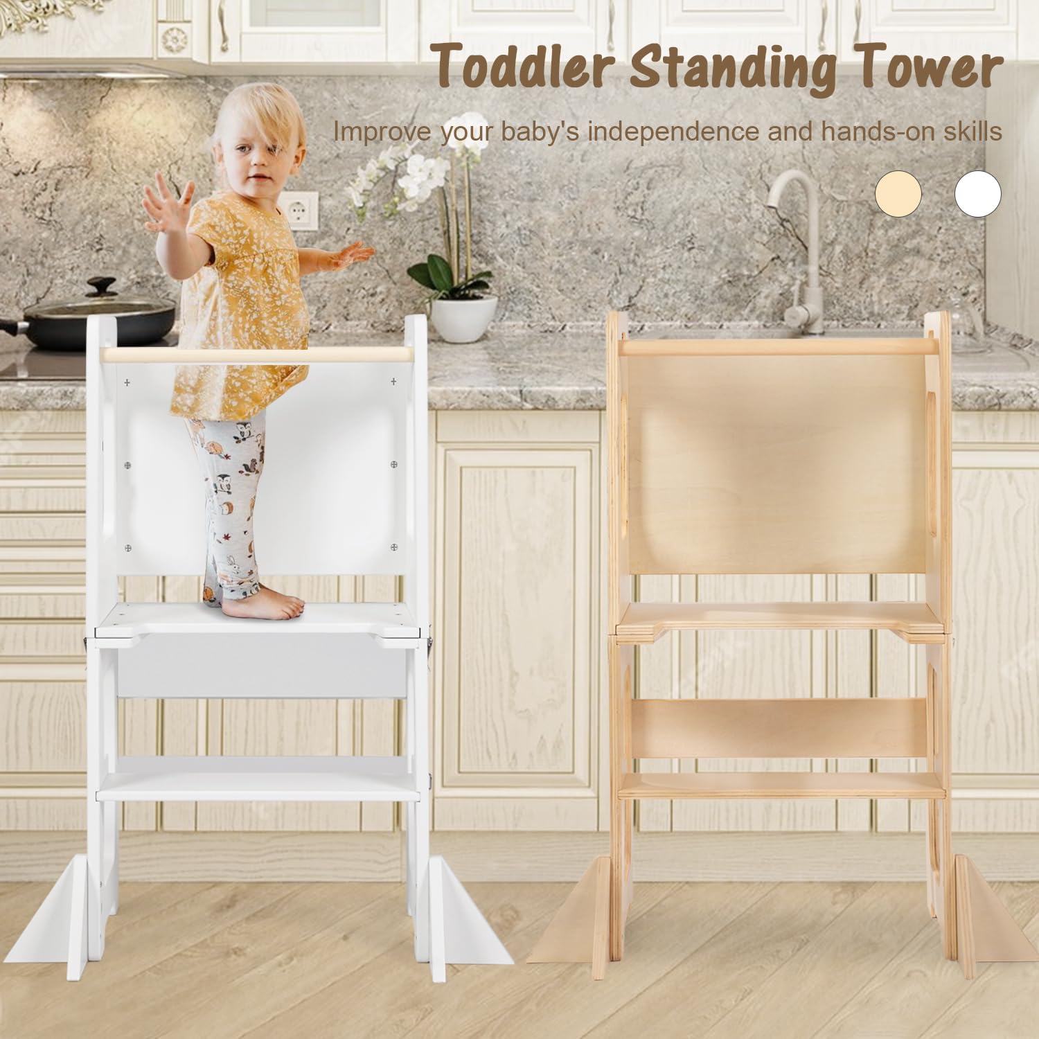 Thumbnail 5 de Toddler Standing Tower 4-in-1 Wooden Learning Tower (White) – Stool that turns into table, chair & chalkboard