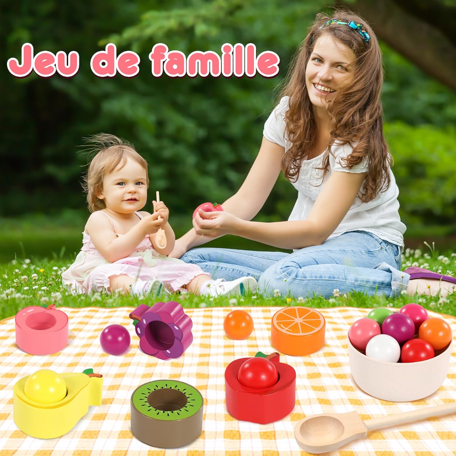 Detalle de Seagoal Jeux Montessori 2 Ans – Jeu de tri de fruits en bois