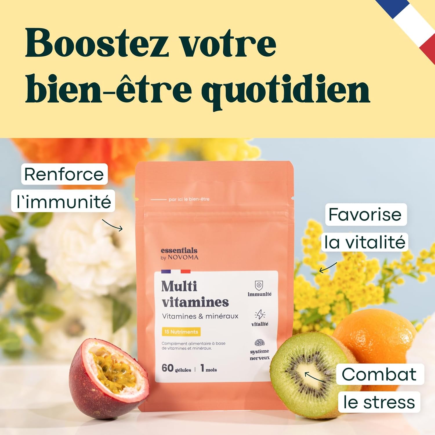 Thumbnail 1 de Multivitamines et Minéraux Essentials by Novoma (15 nutriments) avec magnésium & zinc — 60 gélules vegan, cure 1 mois