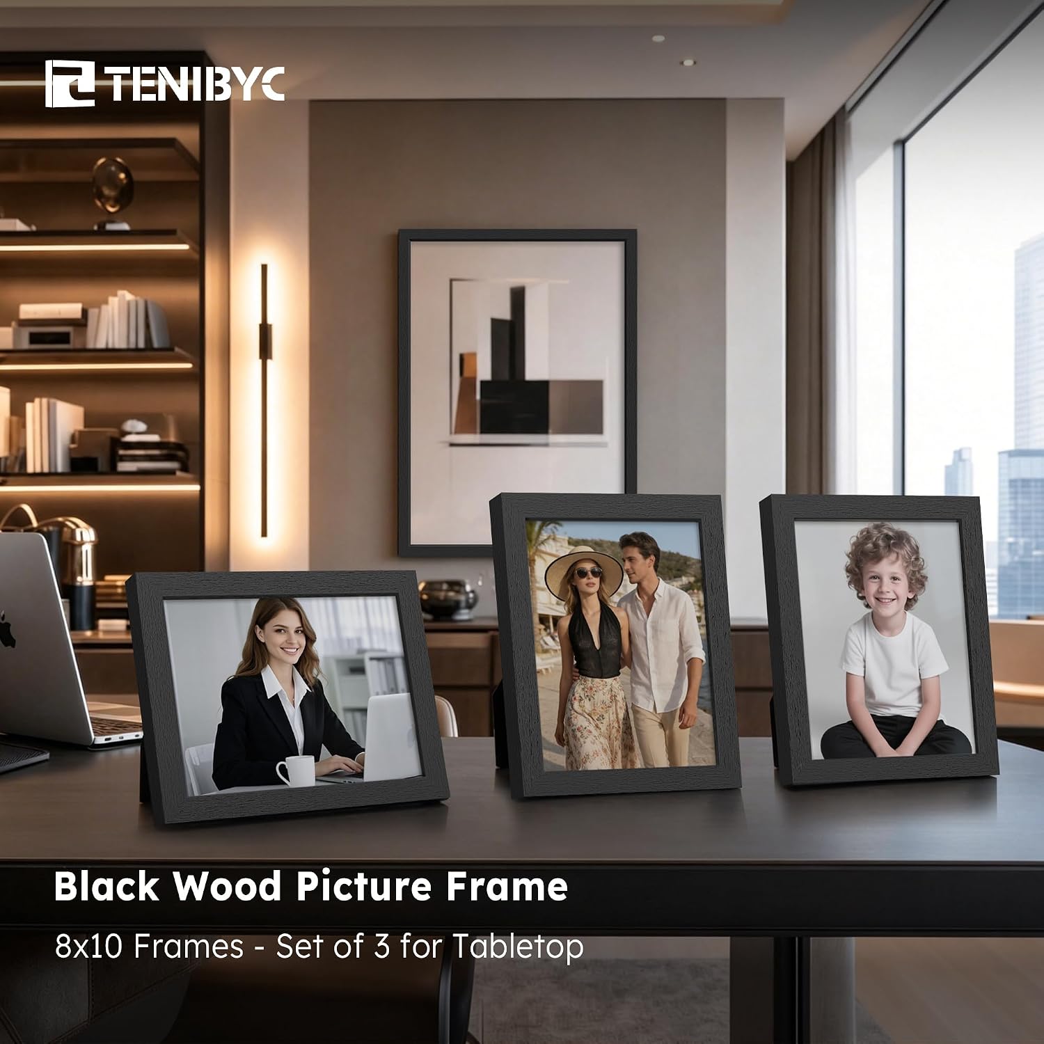 Thumbnail 6 de TENIBYC 8x10 Picture Frame Set (3 Pack) in Textured Black Solid Wood with HD Tempered Glass