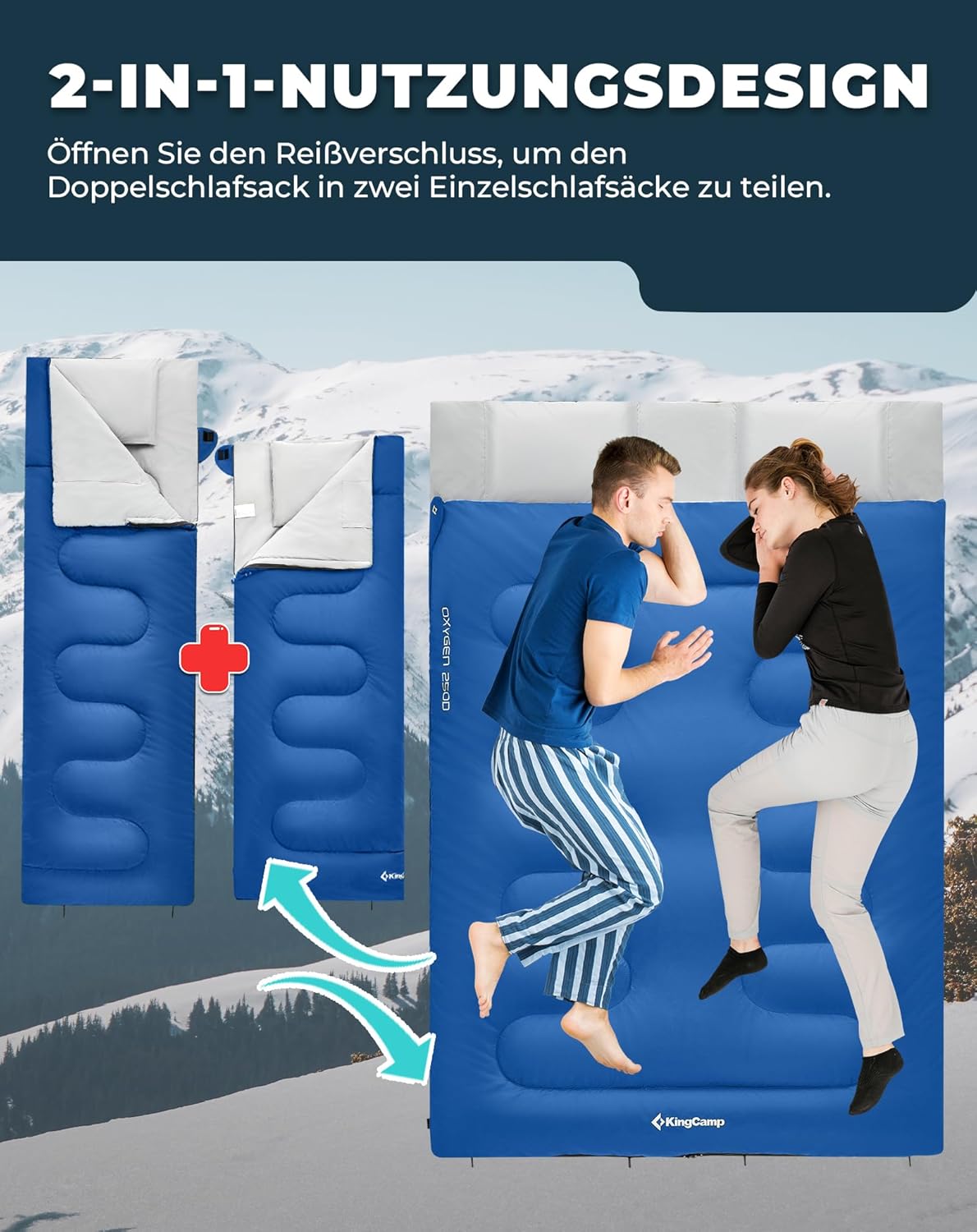 Thumbnail 5 de KingCamp Deckenschlafsack Doppelschlafsack (220x150 cm) mit 2 Kissen – ideal für Familien & Camping