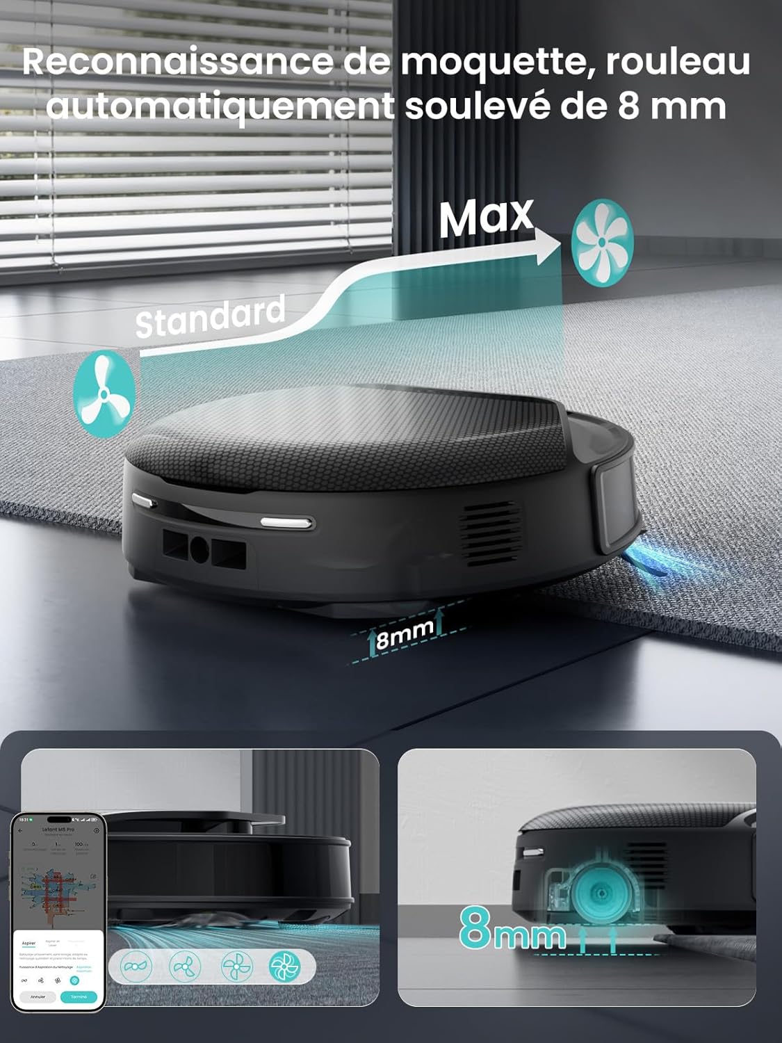 Detalle de Lefant M5Pro – Robot aspirateur et laveur 18 000 Pa, lavage à l’eau chaude et base auto-nettoyante