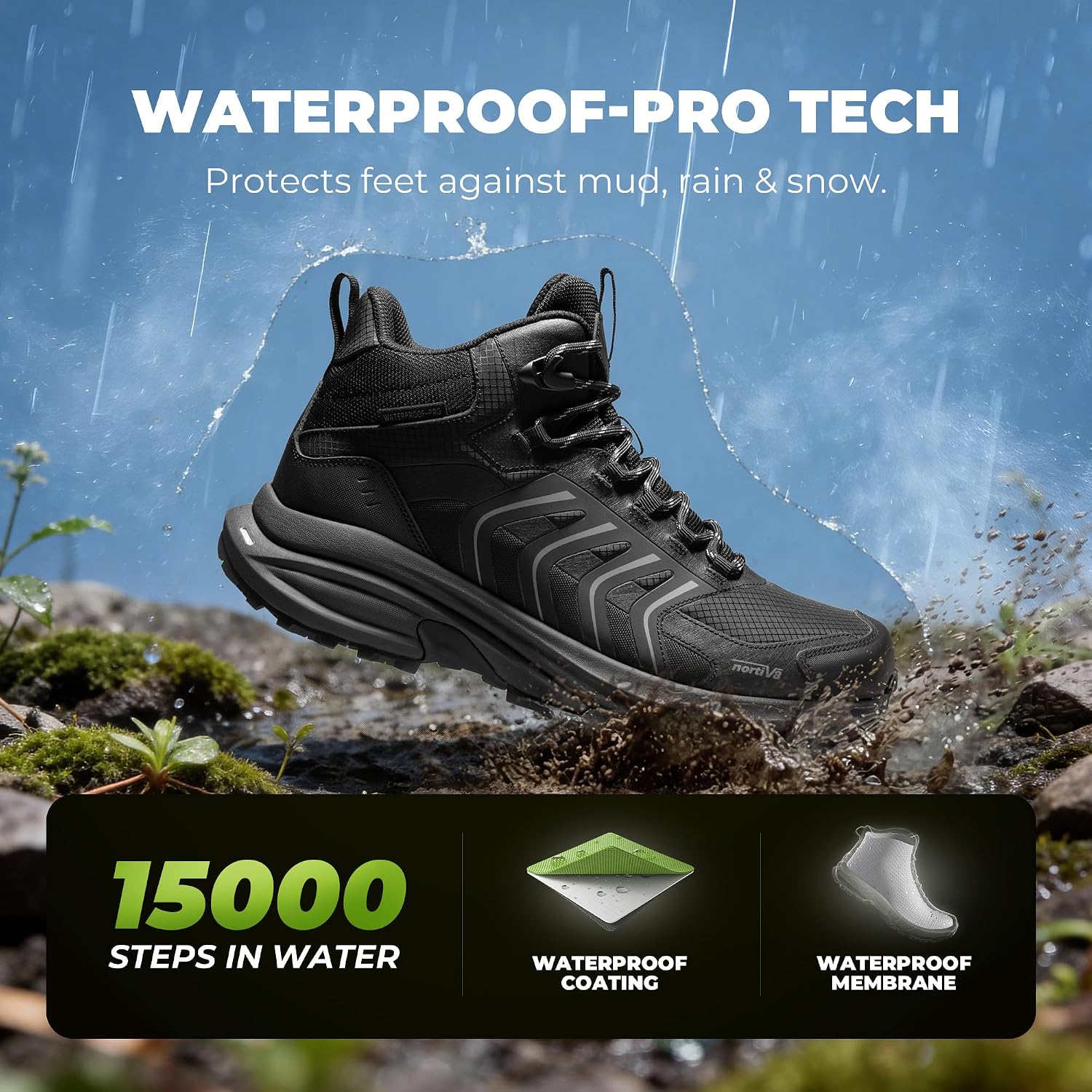 Thumbnail 6 de NORTIV 8 Men’s Waterproof PRO Hiking Boots (Armadillo FieldLite) — Lightweight, grippy outdoor trekking shoes