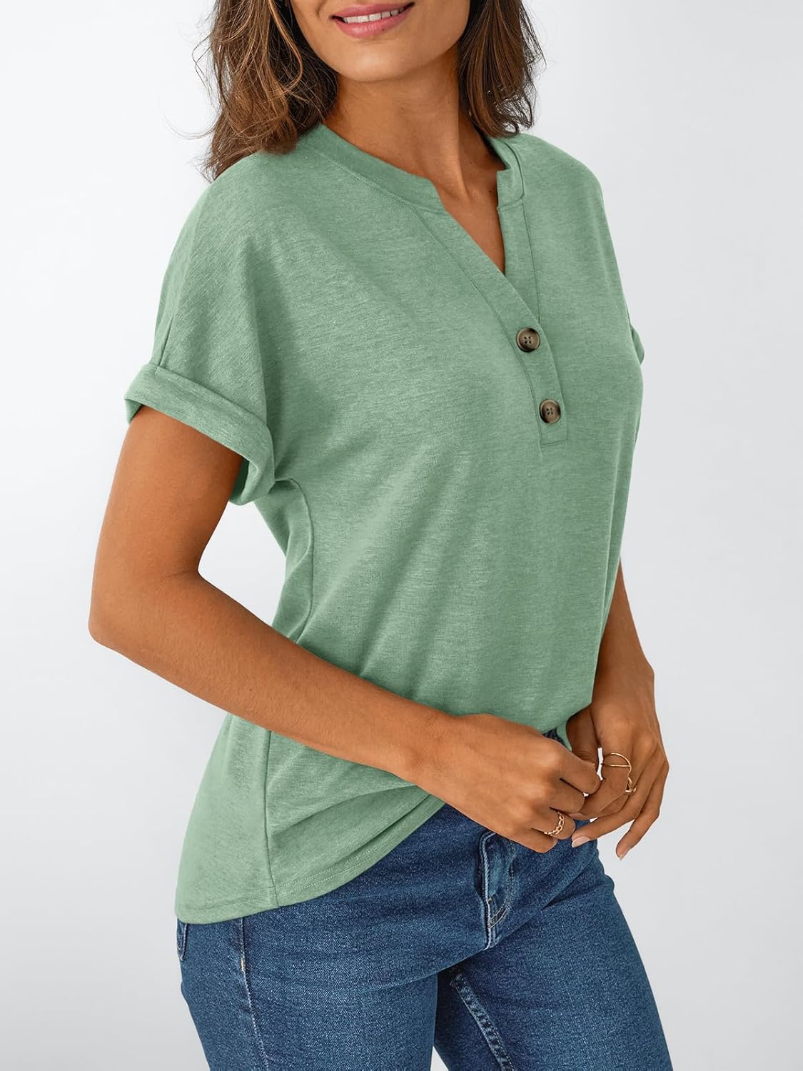 Thumbnail 2 de AUTOMET Women’s Short Sleeve Henley Shirts — Soft & Breathable Henley Dressy Casual Summer Tops