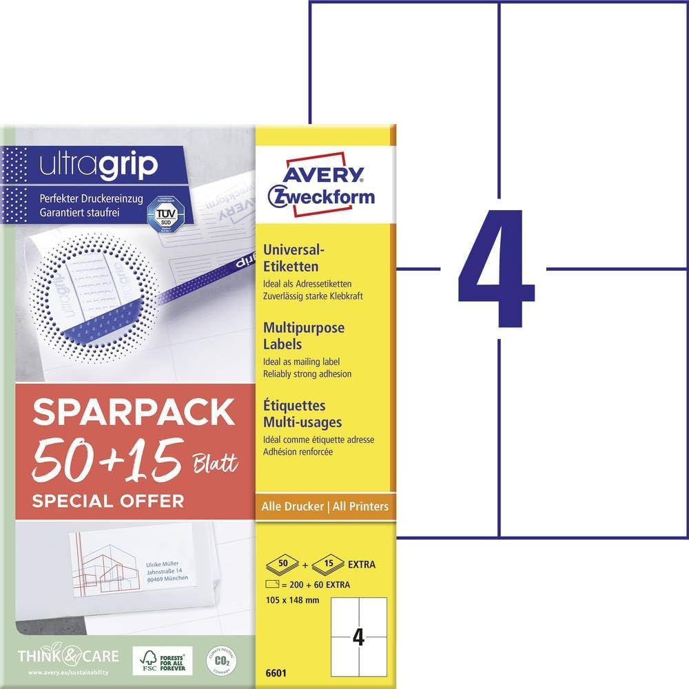 Detalle de AVERY Zweckform 6601 Universal Etiketten 260 Stück